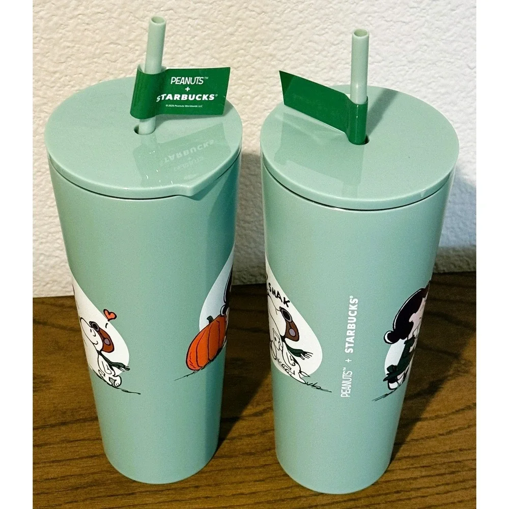 2026 Starbucks Peanuts Snoopy Lucy 24oz Stainless Steel Tumblers Set of 2